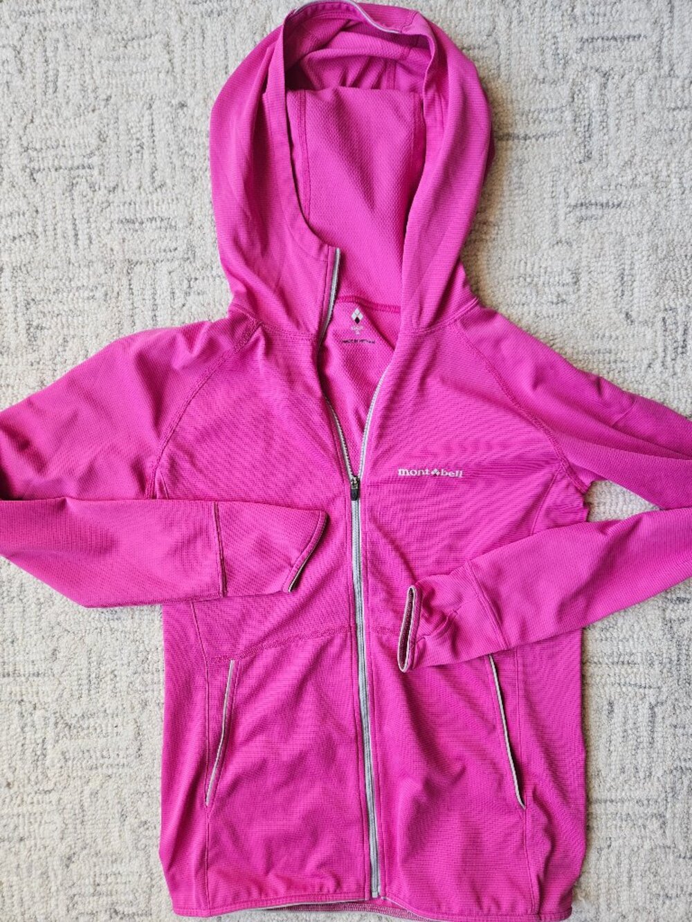 Montbell lightweight pink zip up hoodie hiking running jacket women's S